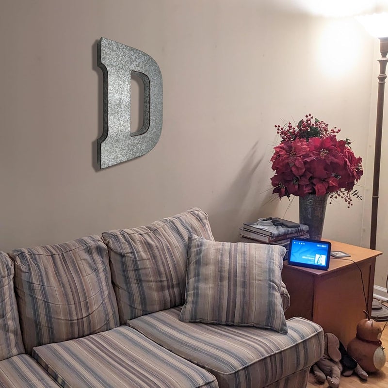 Science Purchase 20" Metal Letter D Wall Decor, Silver with Rusted Edges, Galvanized Wall Mountable Decoration for Country, Mid-Century, or Farmhouse Themed Room or Event - Image 4